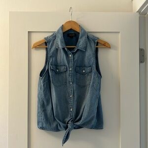 J Crew Chambray Denim Tie Front Top, SZ M